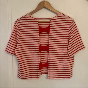 Red and White Striped Cropped Top with Bow Details On The Back Size M